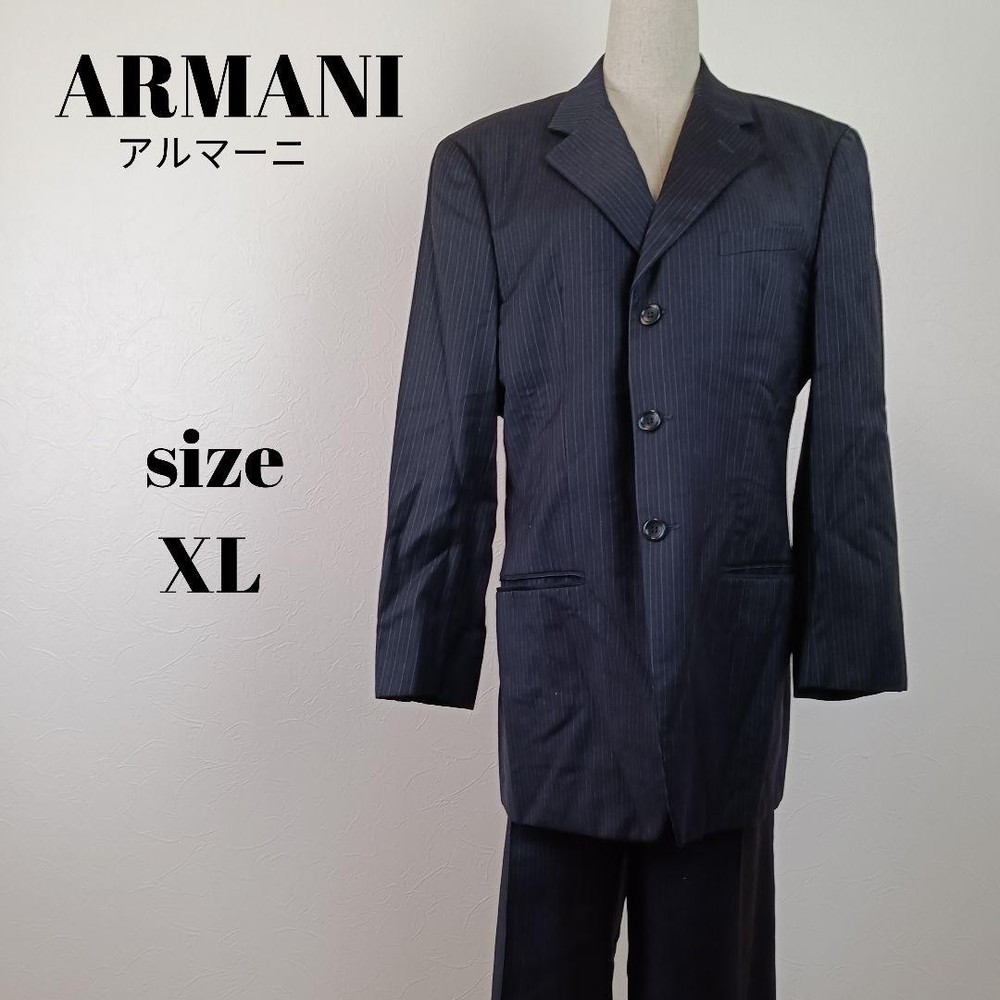 Armani Collezioni Black Wool Pinstripe Suit Size 50 Preowned Business Elegant Menswear