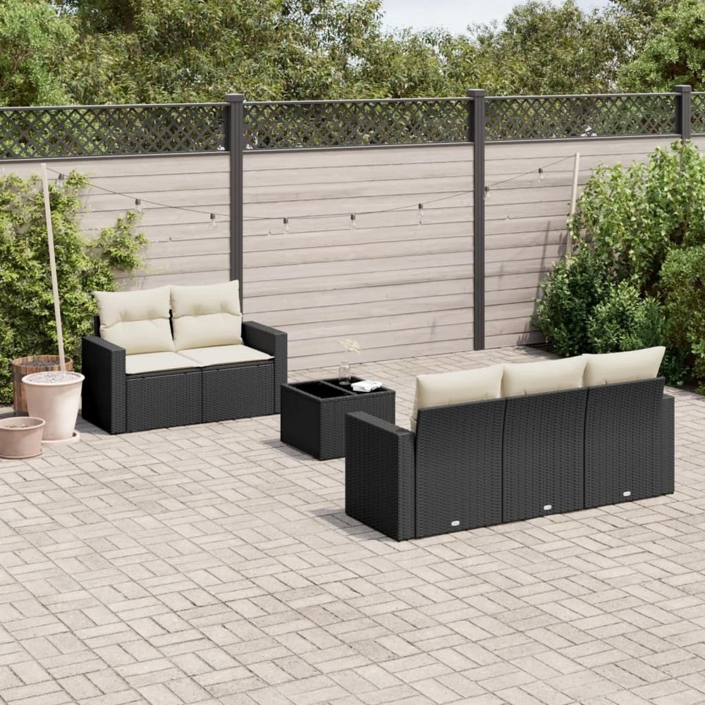 Garden Sofa Set Set of 6 Black, Cream White