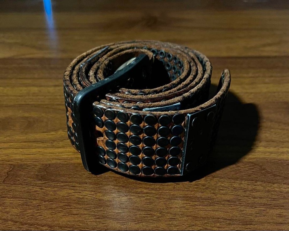 Diesel Vintage Studded Leather Belt Brown Black 115cm Used  