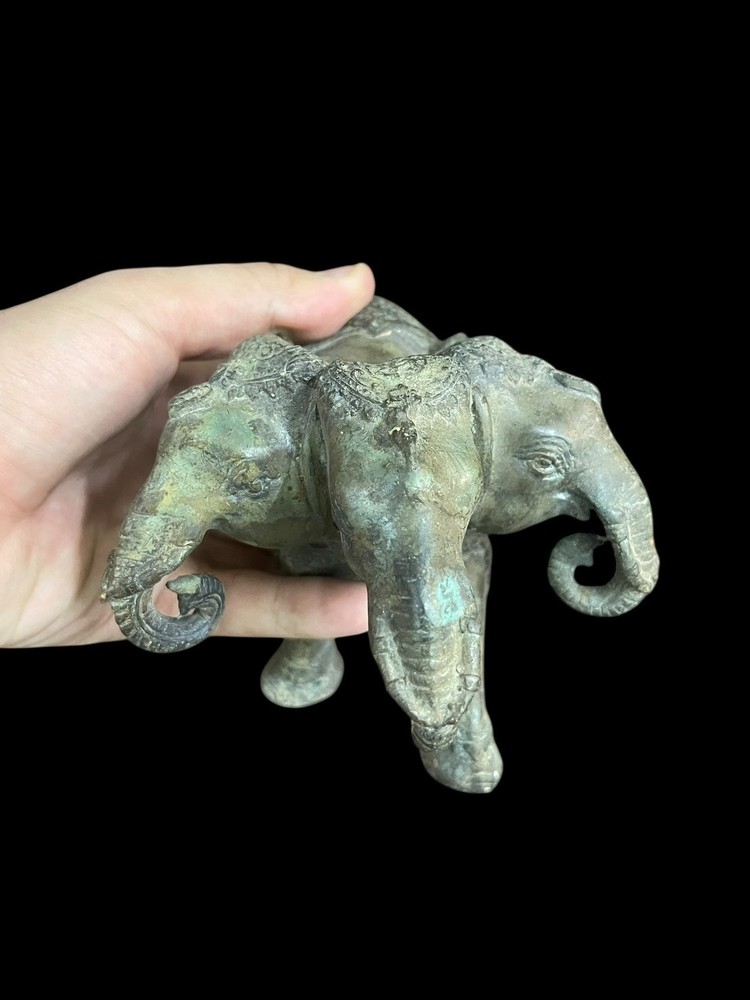 Unique Ancient Indo Greek Bronze Three Headed Elephant Figure Statue