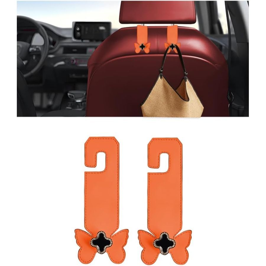 Car Seat Headrest Hooks, 2PCS Butterfly Crystal Vehicle Hanger Holder for Storag