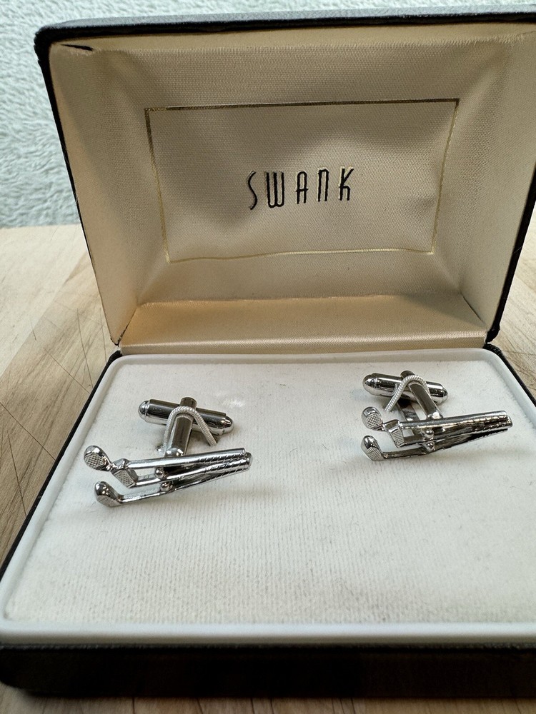 Vintage Swank Golf Cufflinks In Original Box Golf Clubs Men’s Suit Accessories