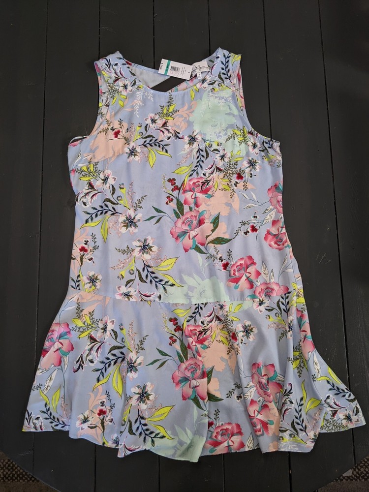 Nicole Miller Studio Blue Floral Drop Waist Sleeveless Dress Size 16 NWT