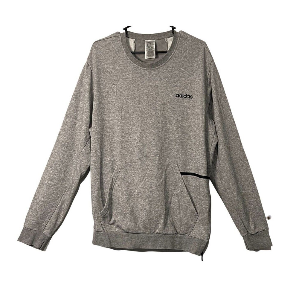 Adidas Sweatshirt Mens Size XL Gray Long Sleeve Fleece Crew Pockets Zipper Logo