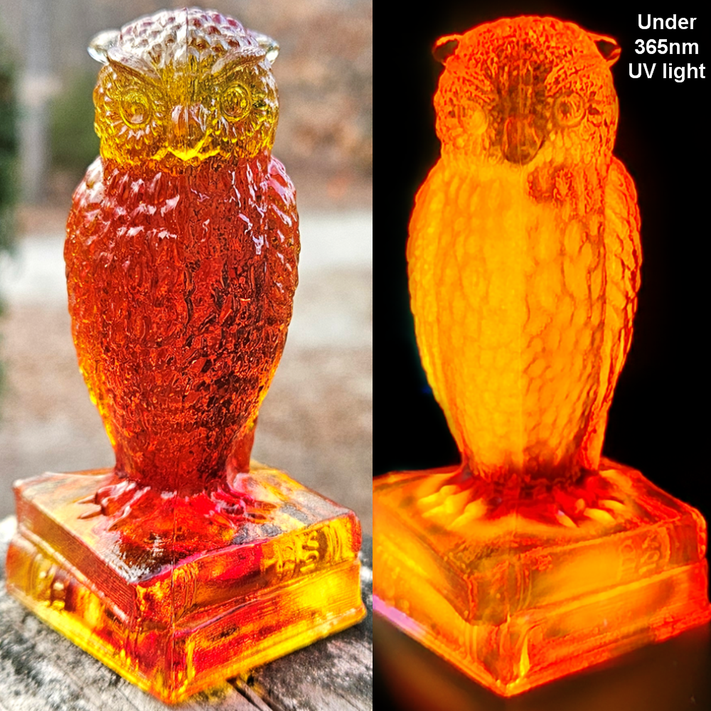 VINTAGE DEGENHART SLAG GLASS OWL FIGURINE DESERT SUN WARMED IN GLOWS UV RARE