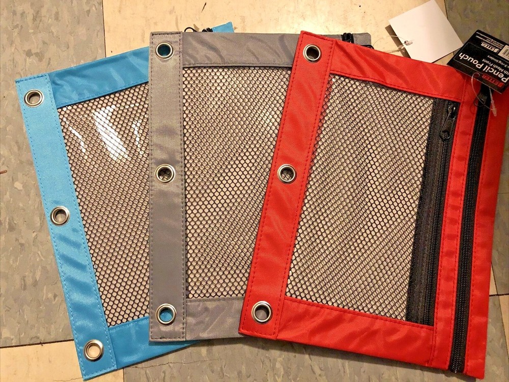 Back to School 3 Ring Binder Zipped Pencil Pouch With Mesh Front CHOICE OF COLOR-image
