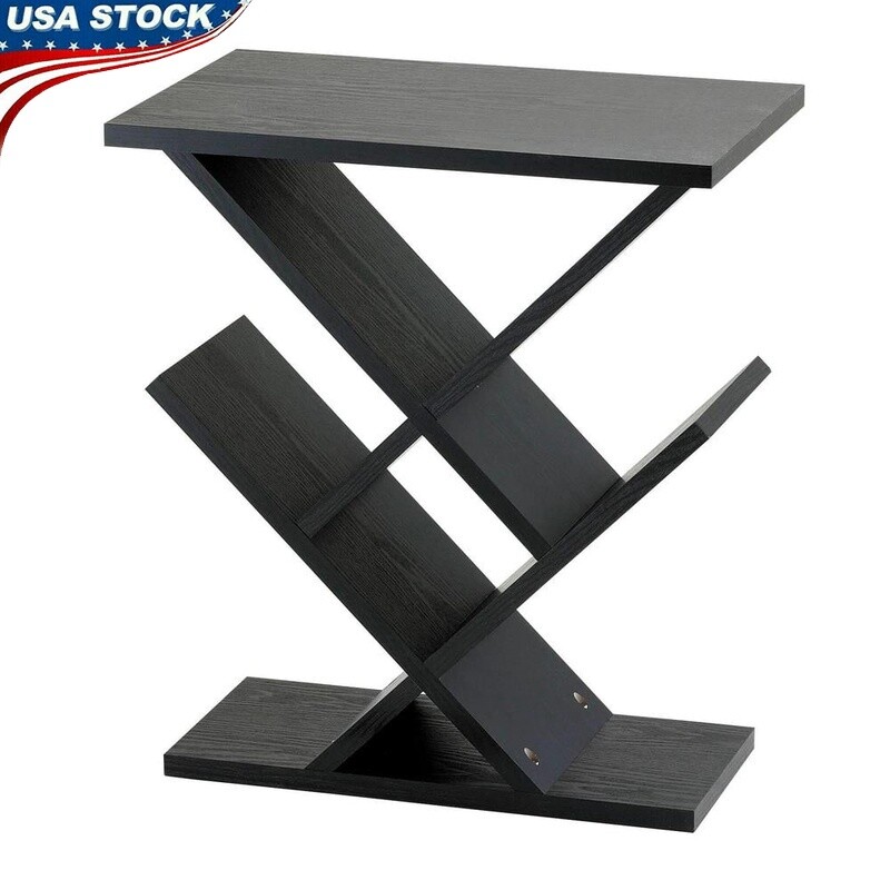 Zigzag Accent Table with Storage Modern MDF Wood Design for Home Decor