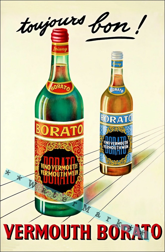Vintage 1943 Borato Vermouth French Retro Poster Wall Art