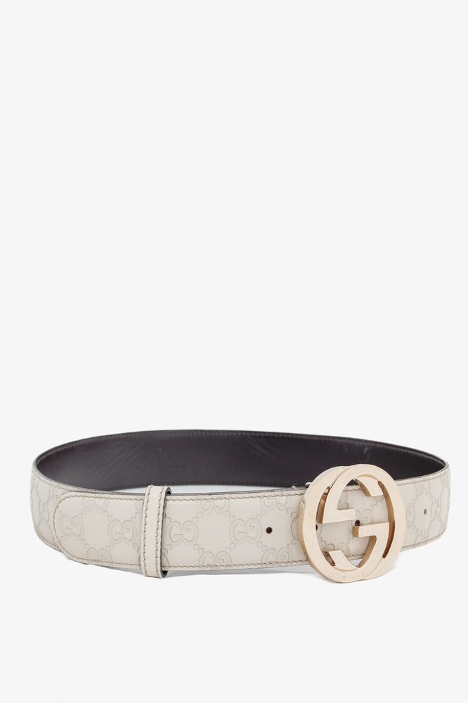 Gucci Off-White Guccissima Leather GG Belt in Size S