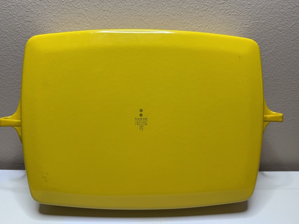 Dansk MCM Casserole Pan Dish Mid Century Modern Kobenstyle Yellow Enamel Vtg LRG