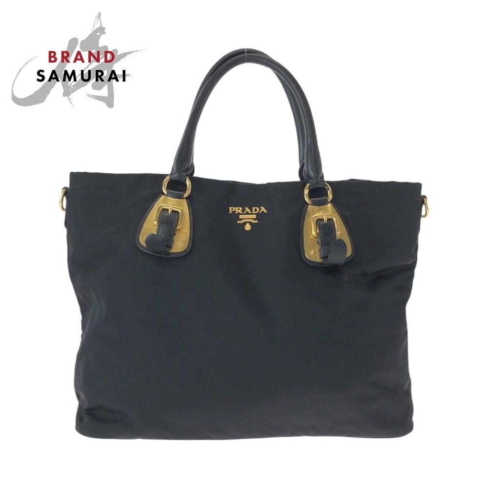 RARE PRADA Black Gold Hardware Nylon Tote BN1902 Shoulder Bag