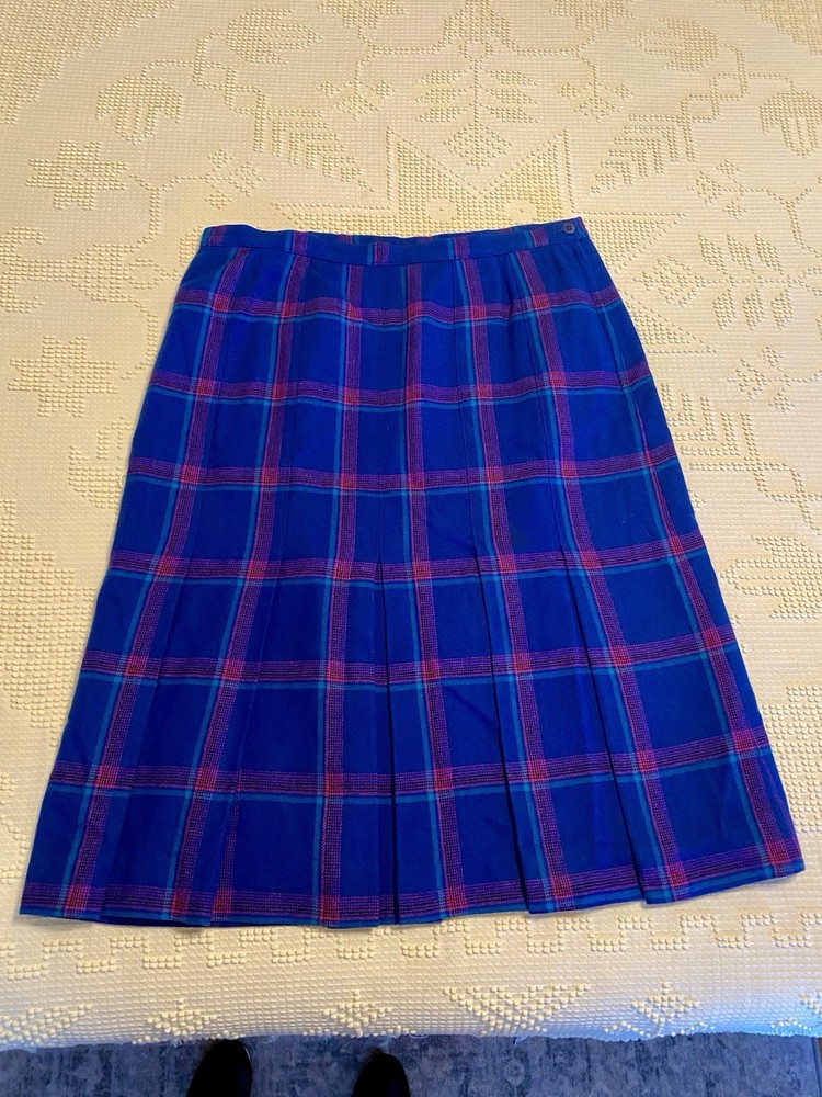Vintage Pendleton Woolen Mills Plaid Blue & Pink Skirt Made In The USA Size 12 L