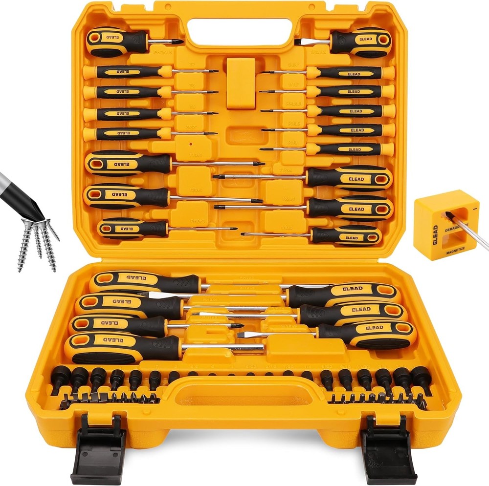 86-Piece Magnetic Screwdriver Set with Case - Slotted & Phillips Bits in Yellow & Black
