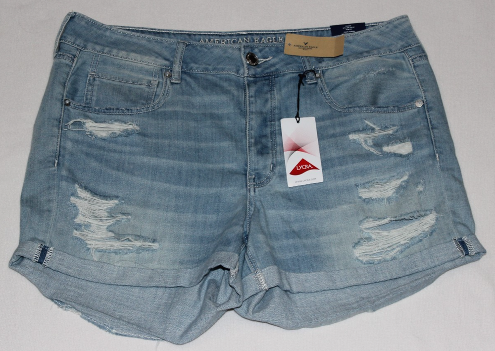 NWT American Eagle Tomgirl Women's Shorts Size 14 Blue Medium Wash Distressed
