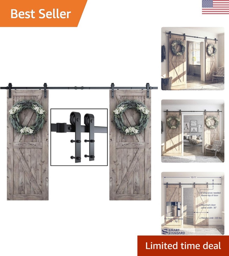 FT Double Barn Door Hardware Kit, Sliding Door Track-Smoothly and Quietly -in...