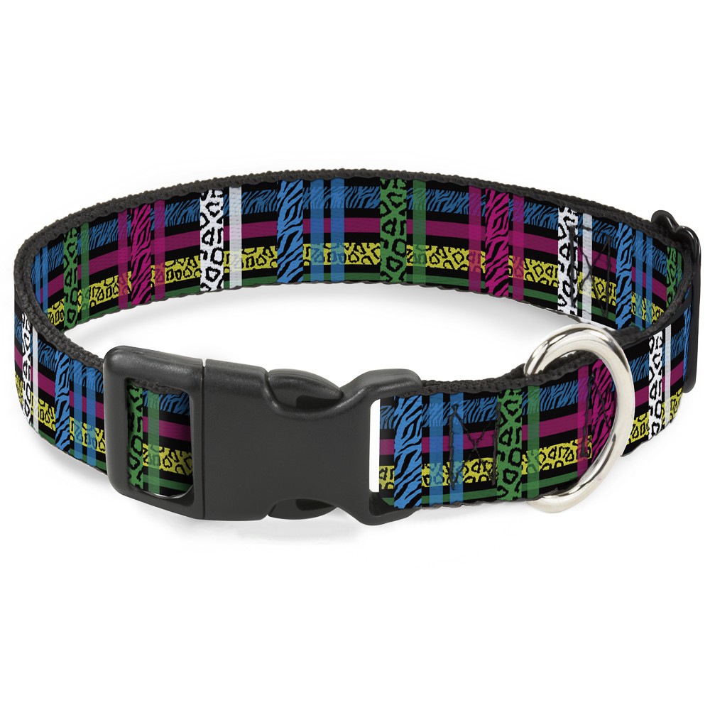 Plastic Clip Collar Plaid Black/Neon Animal Skins NARROW-Medium 8.5-12