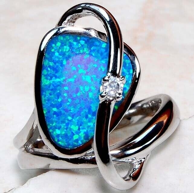 Australian Opal Topaz Inlay 925 Sterling Silver Ring Size 6 TD1 Elegant Jewelry