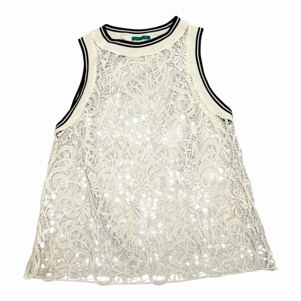 Sleeveless Lace Tank Top Women's White Round Neck Paisley Sheer Pullover Casual