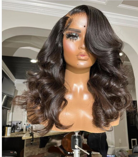 Long Wave Glueless Lace Front Wig Black Human Hair Heat Resistant Remy