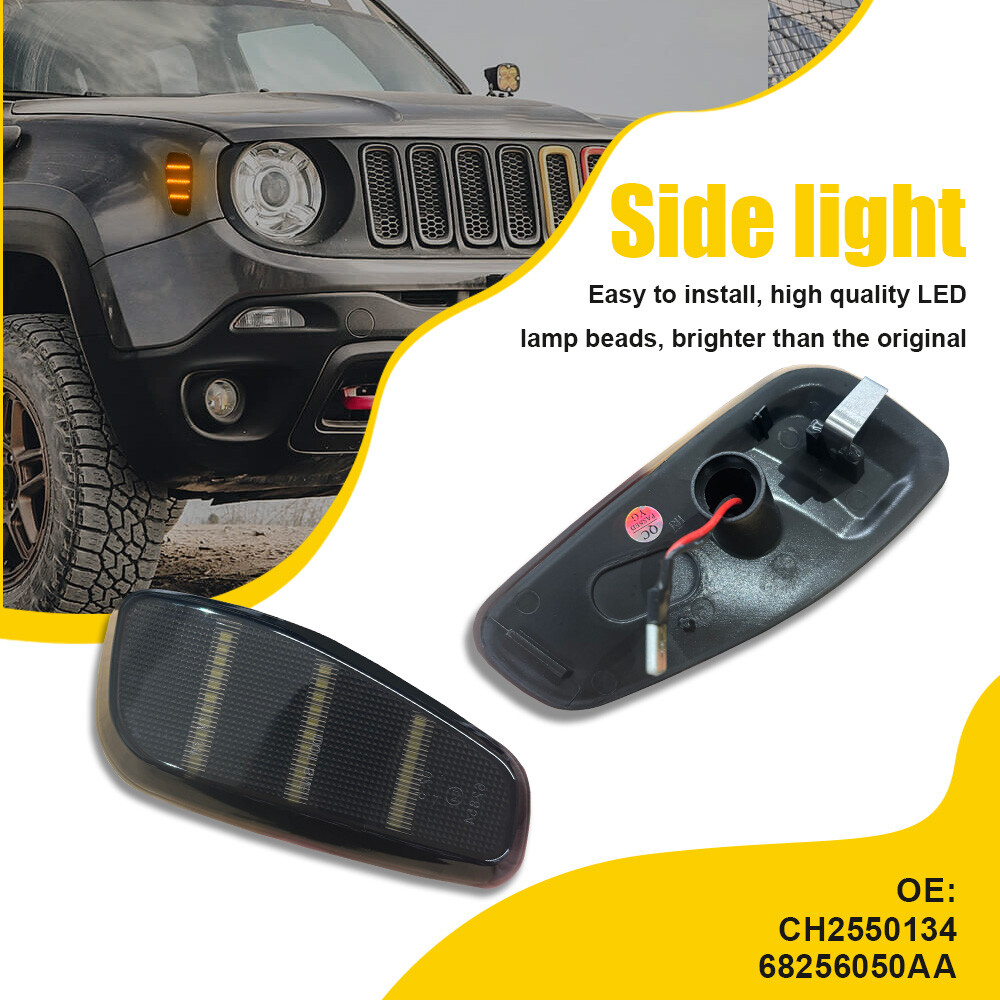 For 2015-2023 Jeep Renegade Amber Front Bumper LED Side Marker Light Smoked Lens