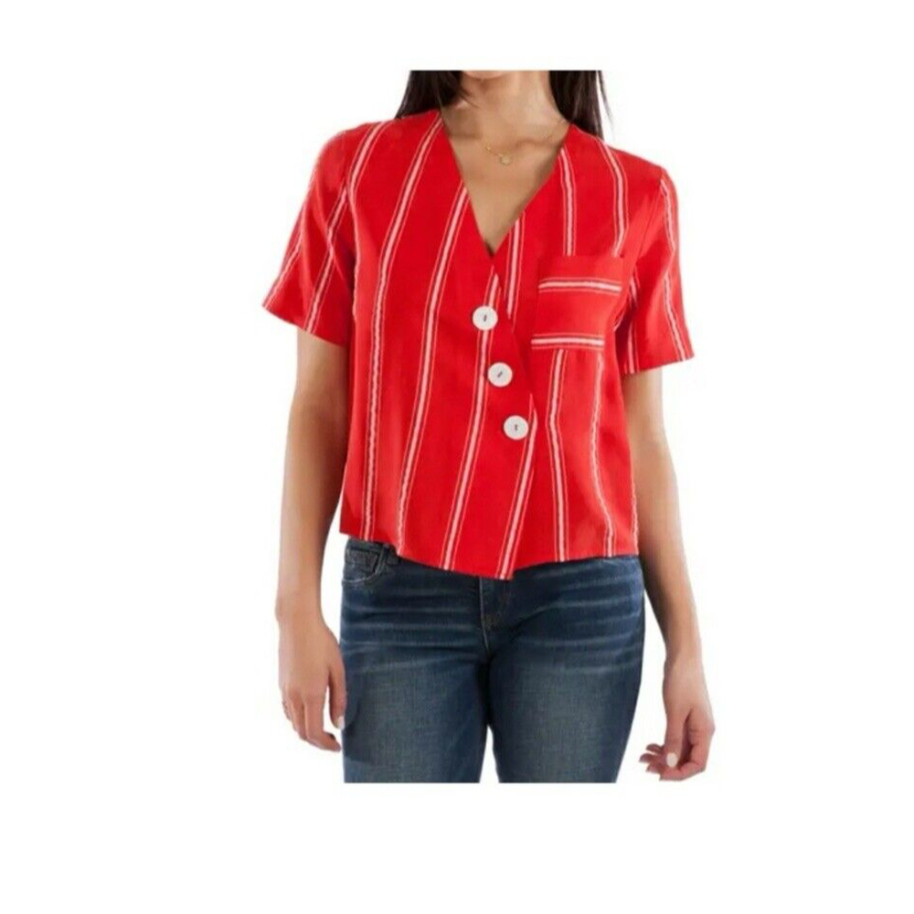 Kut From The Kloth Bianca Shirt Womens Striped Short Sleeve Oversized NWOT XL