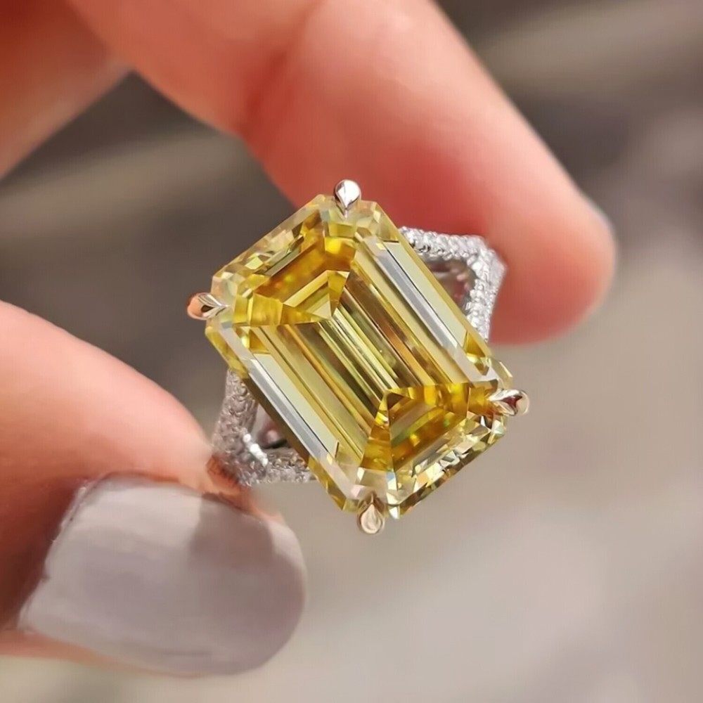 RARE 13.80 Ct Champagne Treated Diamond Solitaire Ring in 925 Silver Gift