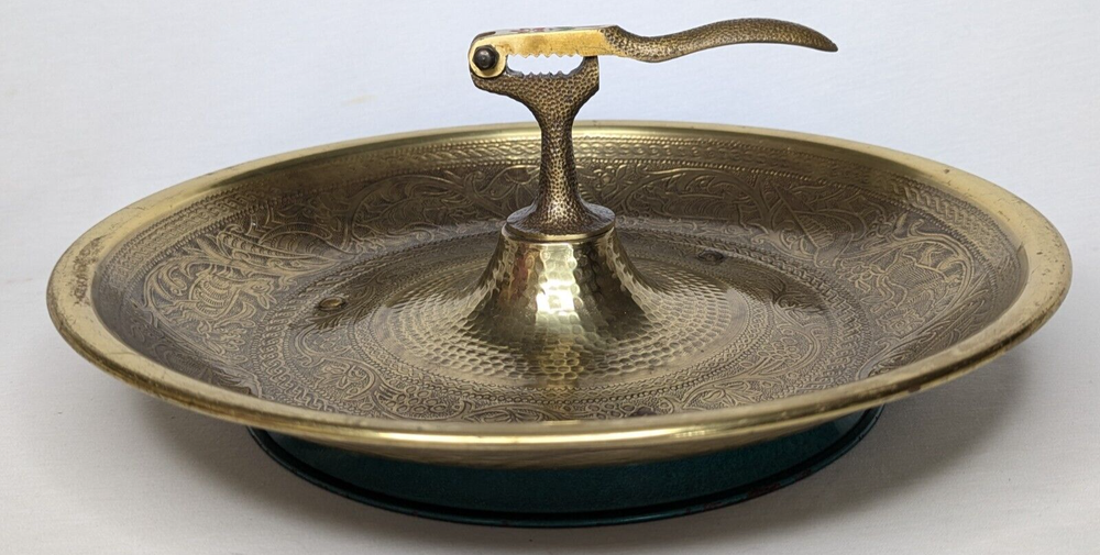 Vintage Tamar Brass Nut Cracker Dish Bowl Pedestal Shalom Made in Israel