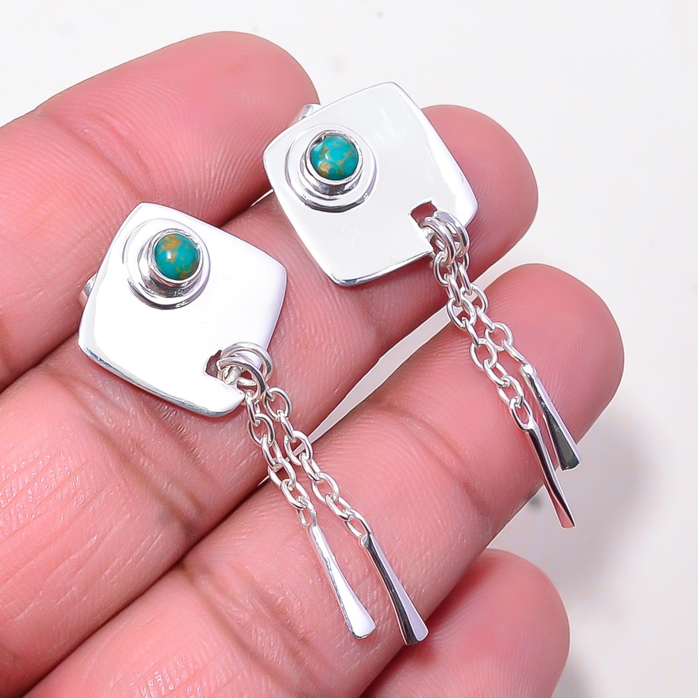 Copper Turquoise Gemstone 925 Sterling Silver Earring 1.72