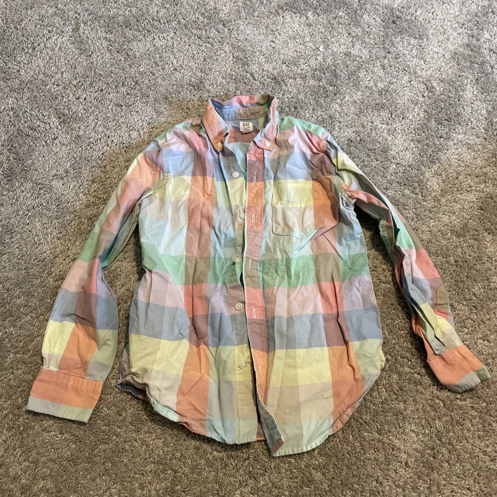 Gap Kids Button Down PASTEL Plaid Boys Kids Size L