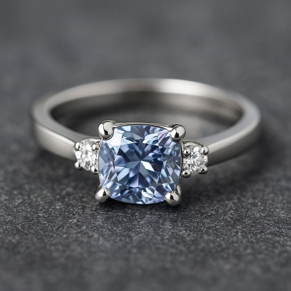 Certified 4.00 Ct Blue Cushion Cut Lab Grown Diamond Engagement Ring 925 Silver