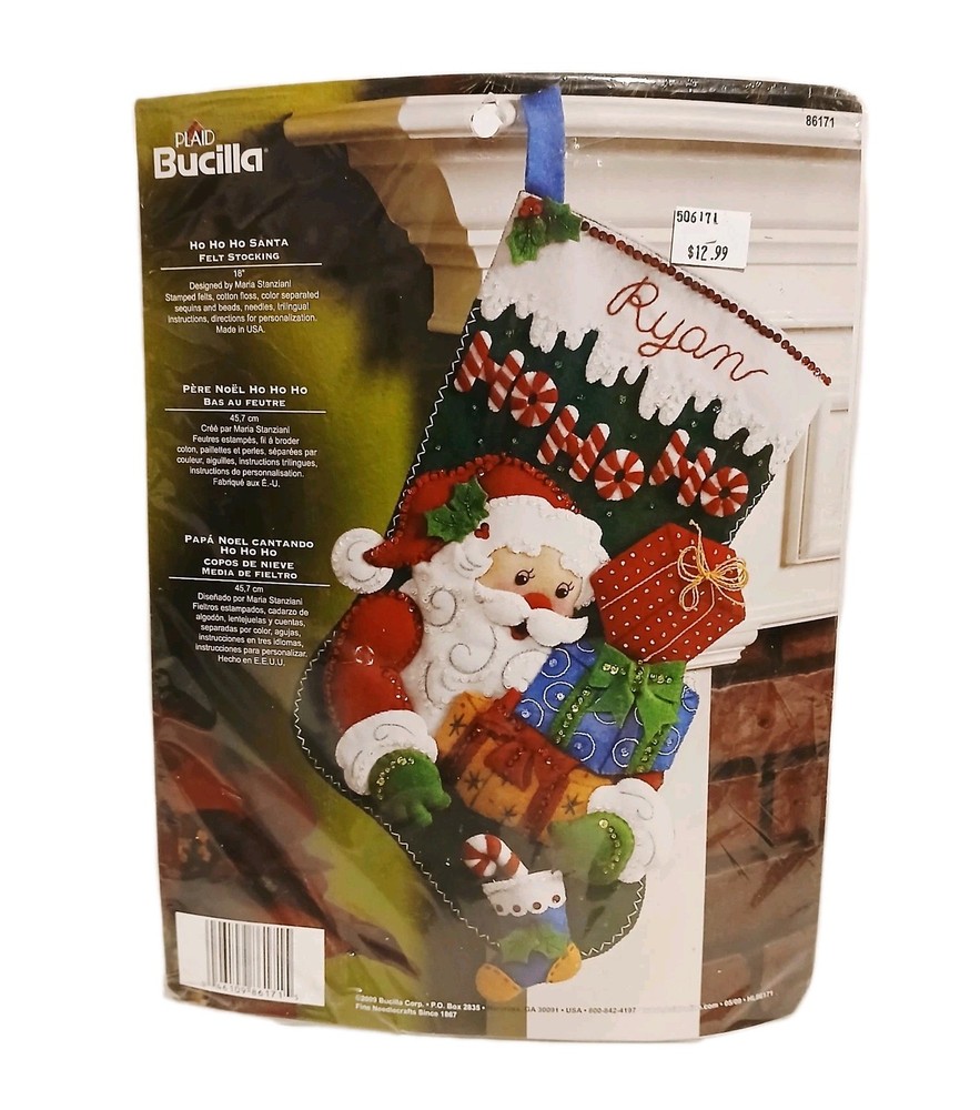Christmas Bucilla Ho Ho Ho Santa Felt Sequins Beaded Stocking Kit 18