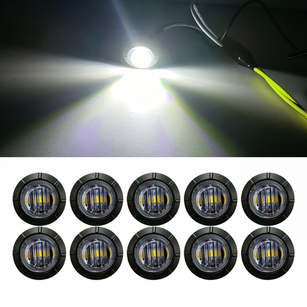10X Round Side LED Marker White Clearance Lights Bullet for Truck Trailer