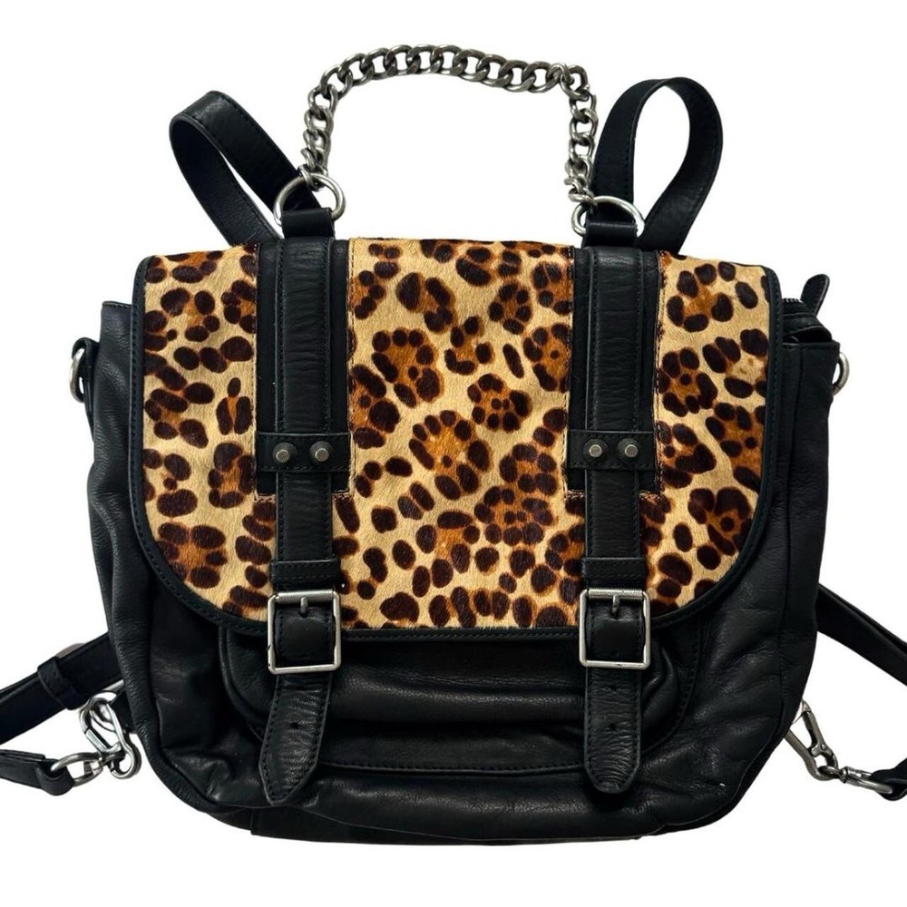 ASH Leather Leopard Calf Hair Backpack with Silver Chains