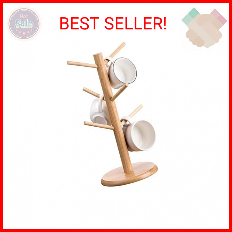 Patelai Coffee Mug Tree with 6 Hooks Wood Mug Holder Tree Mug Stand Hanger Kitch