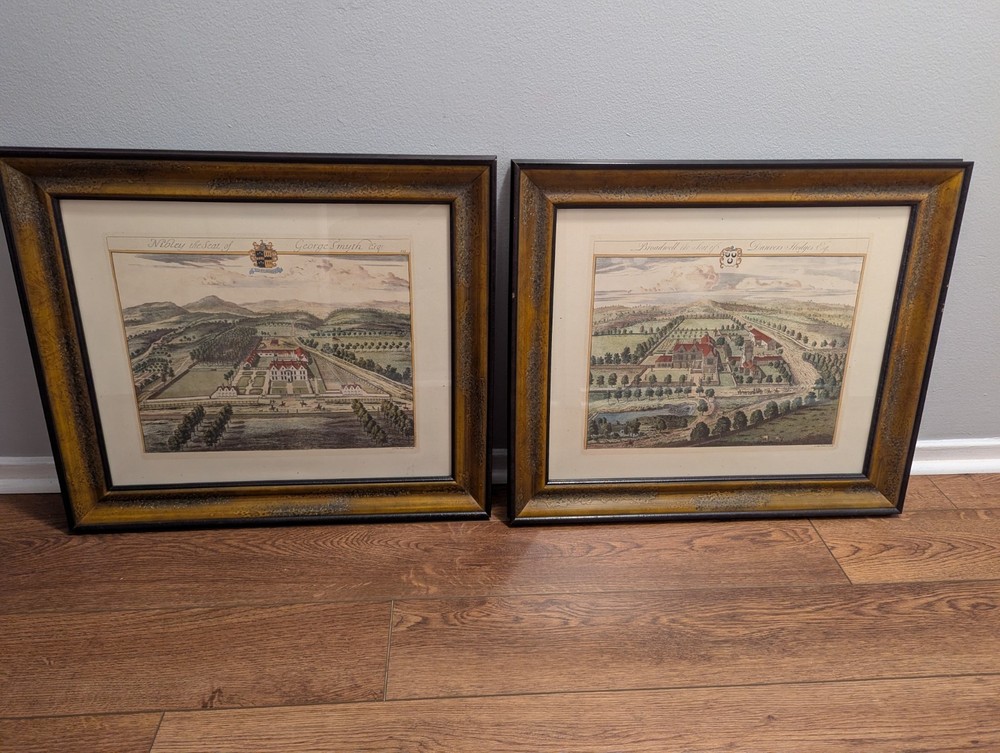 Pair Hand-Colored Estate Engravings After Johannes Kip – Broadwell & Nibley