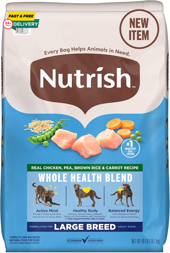 Nutrish Large Breed Real Chicken, Pea, Brown Rice & Carrot Recipe Whole Health B