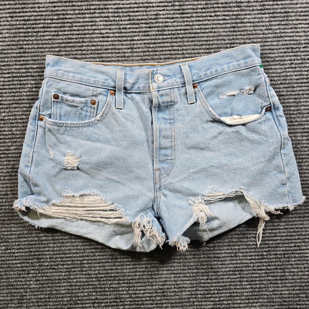 Levi’s 501 Shorts Women's W28 Light Wash Denim Distressed Raw Hem Cutoff