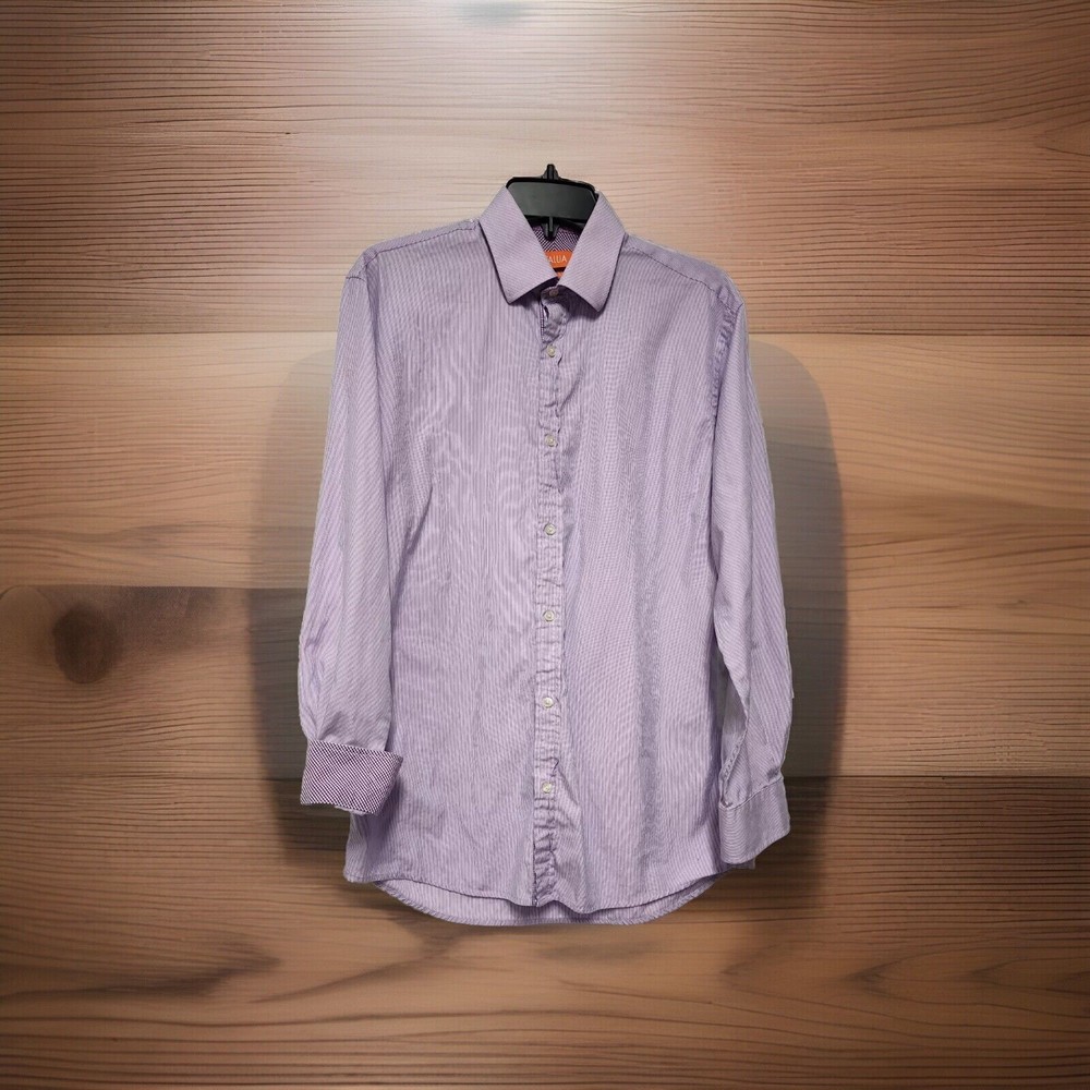 Tallia Mens Slim Fit Dress Shirt Purple Button Up  Medium 15 1/2 Long Sleeve