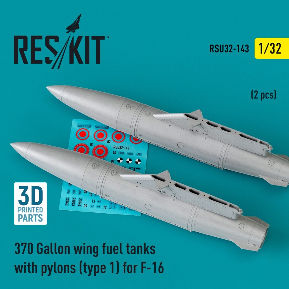1:32 ResKit RSU32-0143 370 Gal Wing Fuel Tanks F-16 Type 1 2pc 3D Print