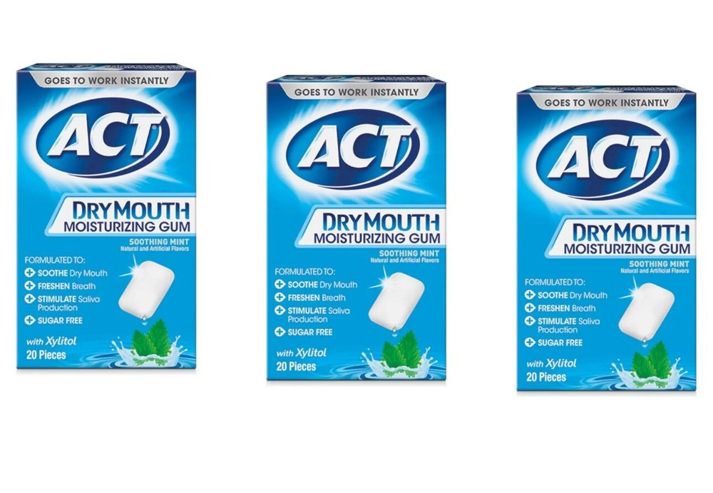 ACT Dry Mouth GUM w/ XYLITOL Sugar-Free, Mint, 20 Pieces 3 Pack