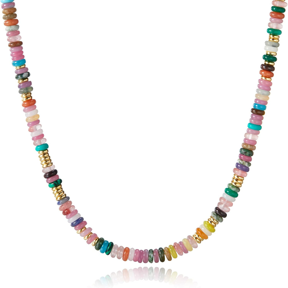 Boho Beaded Choker Necklace for Women, Gemstone Choker Natural Stone Freshwater