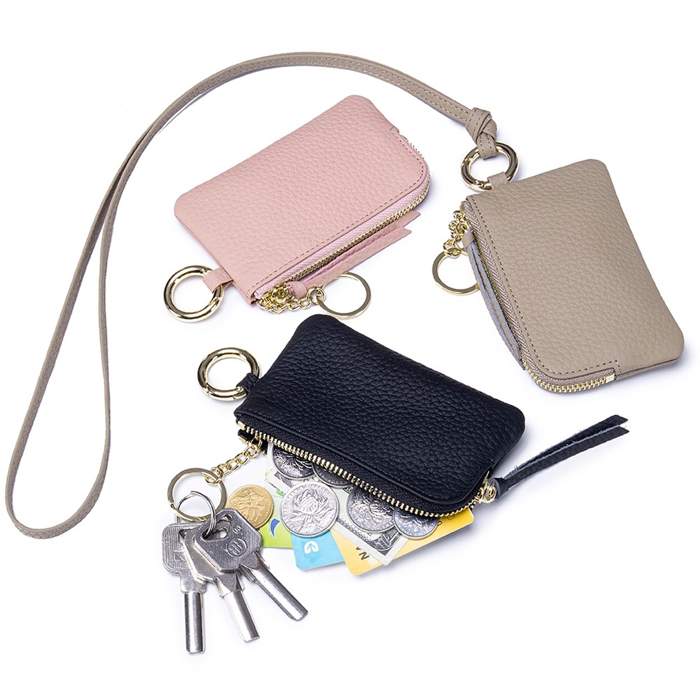 Women's Genuine Leather Lanyard Wallet with ID Holder & Keychain