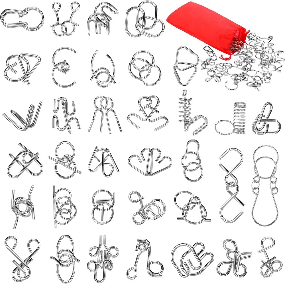 Metal Brain Teaser Puzzles Set of 36 with Pouch Steel IQ Puzzle Games Challenge