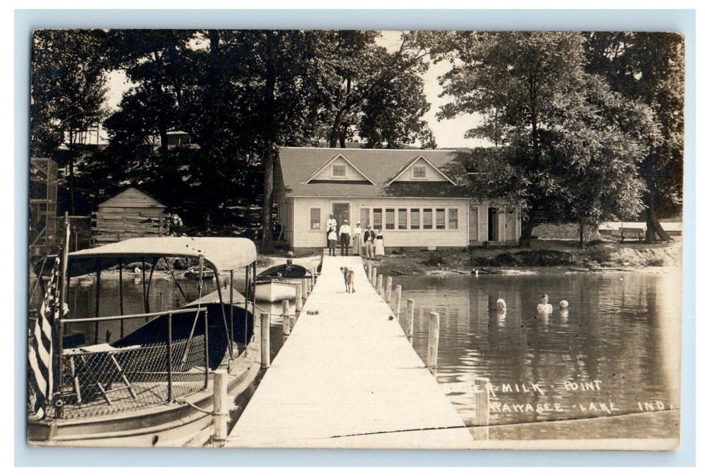 c1910's Butter Milk Point Cottage Wawasee Lake Indiana IN RPPC Photo Postcard