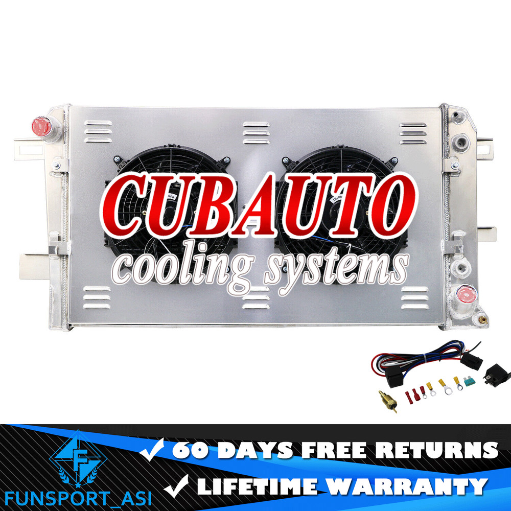 4 Rows Radiator Shroud Fan Fit 01-05 Chevy Silverado GMC Sierra 2500HD 3500 6.6L