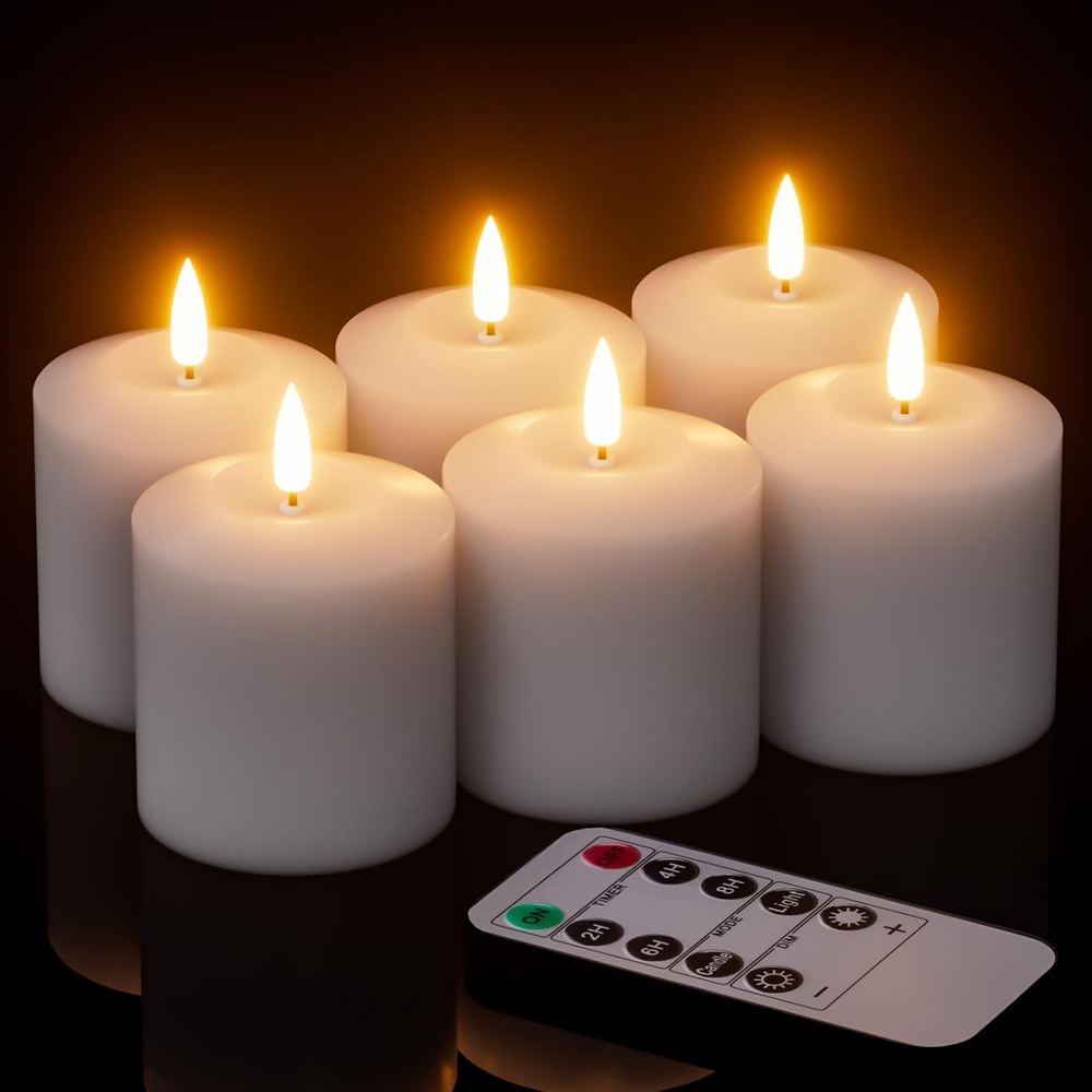 Flameless Battery Operated Pillar Candles with Real Wax Flickering Flame and Remote Timer
