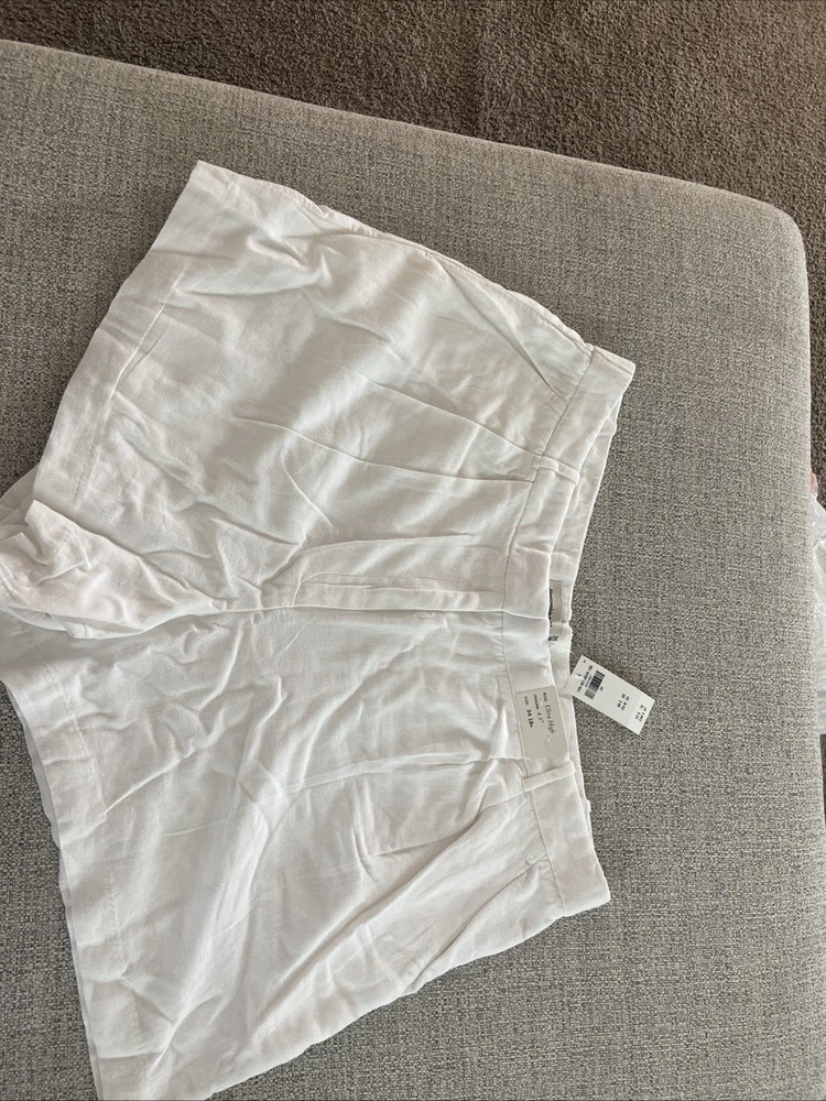 Abercrombie & Fitch White Women's Curve Love Linen Blend Ultra High Shorts 34/18