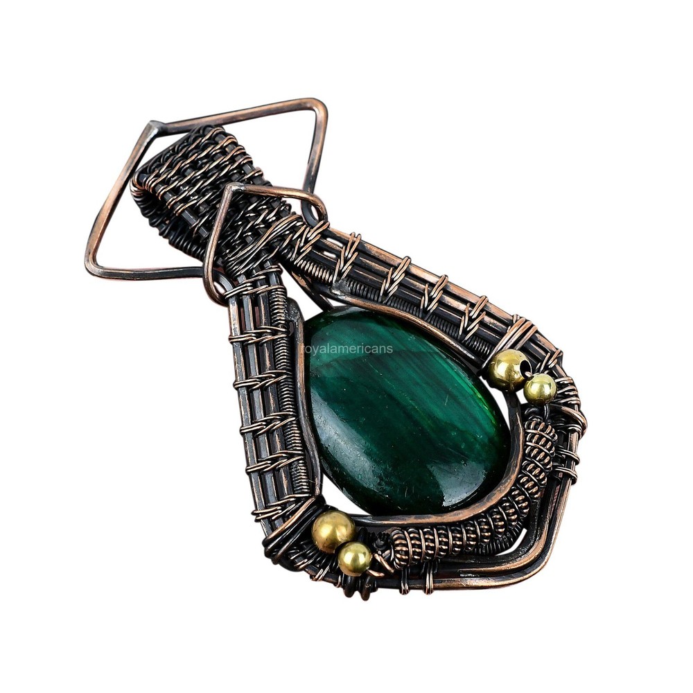 Mother's Day Sale Green Fire Labradorite Art Deco Pendant in Copper-image