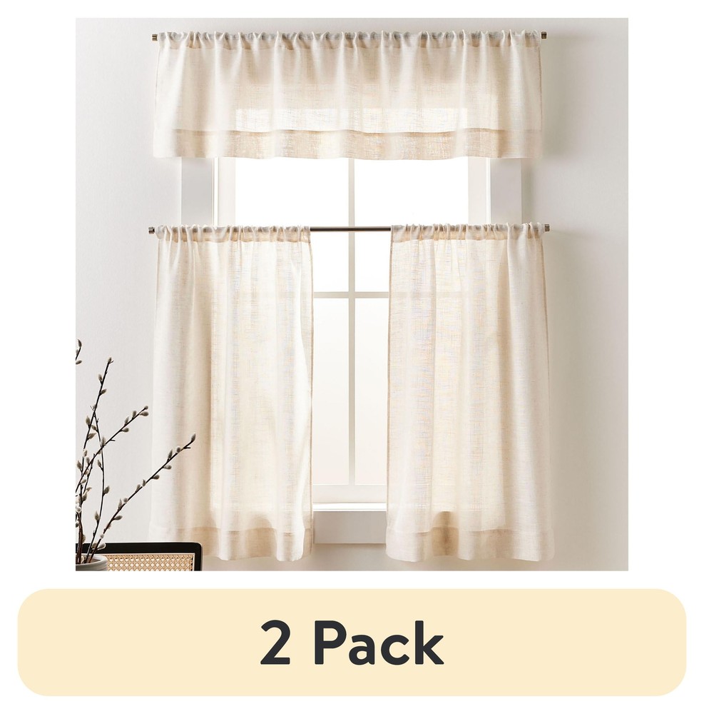2-Pack Linen Blend Light Filtering Kitchen Tier Curtains with Rod Pocket