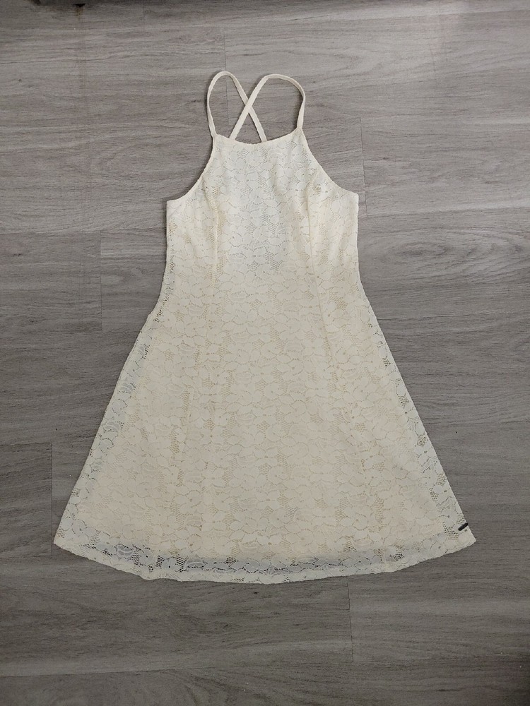 Hollister Women's Dress Size Small Cream Floral Lace Criss-cross